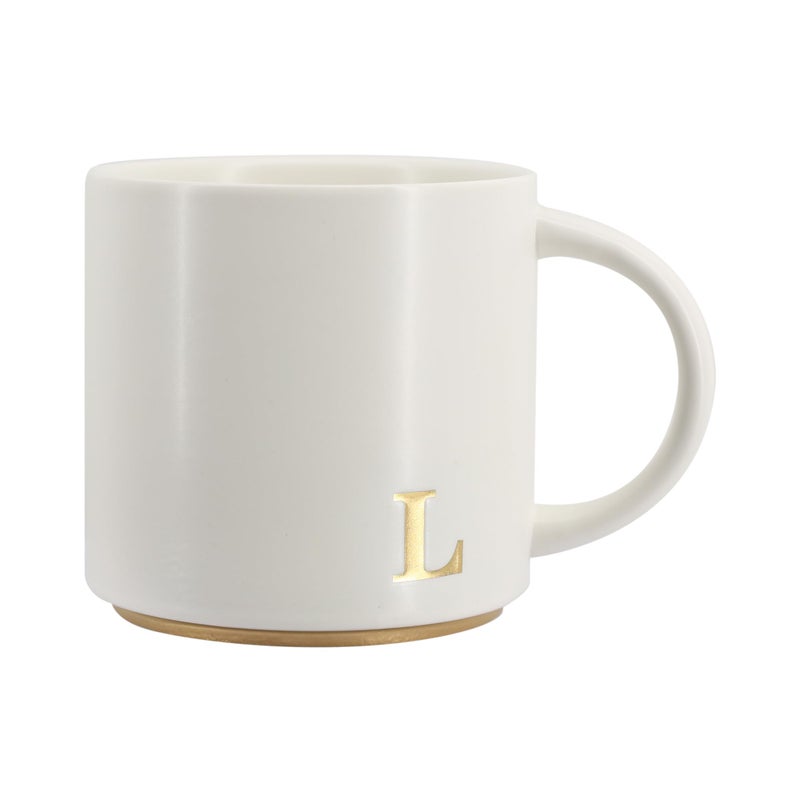 COLLECTIVE HOME Monogram Ceramic Mugs 15 oz Golden Initial Coffee Cups Elegant Capital Alphabet Tea Mugs Elegant Personalized Mug with Gift Box Luxurious Cups for Office and Home L
