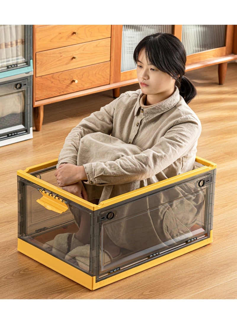 PENG GENERAL Collapsible Storage Box with Sliding Lid, Stackable Organizer Yellow - Image 2
