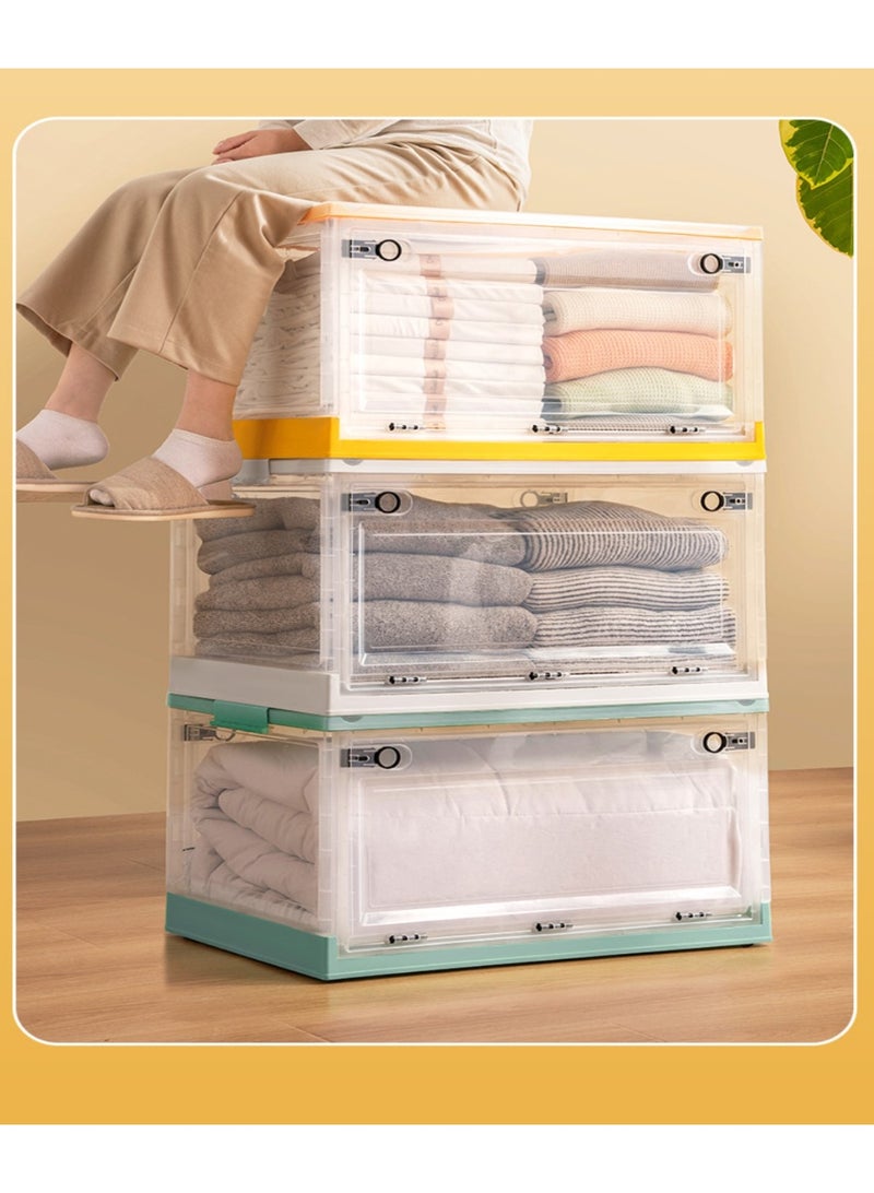 PENG GENERAL Collapsible Storage Box with Sliding Lid, Stackable Organizer Yellow - Image 4