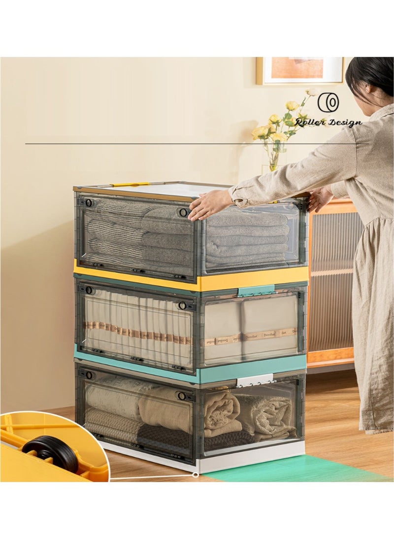 PENG GENERAL Collapsible Storage Box with Sliding Lid, Stackable Organizer Yellow - Image 3