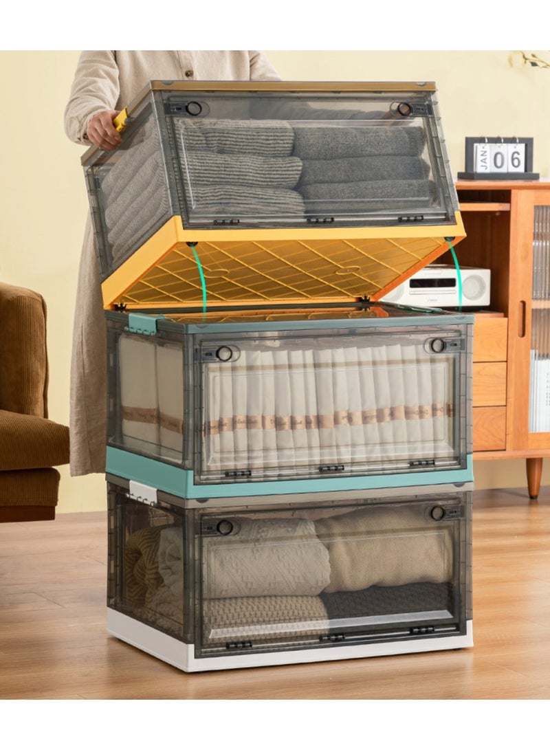 PENG GENERAL Collapsible Storage Box with Sliding Lid, Stackable Organizer Yellow - Image 5