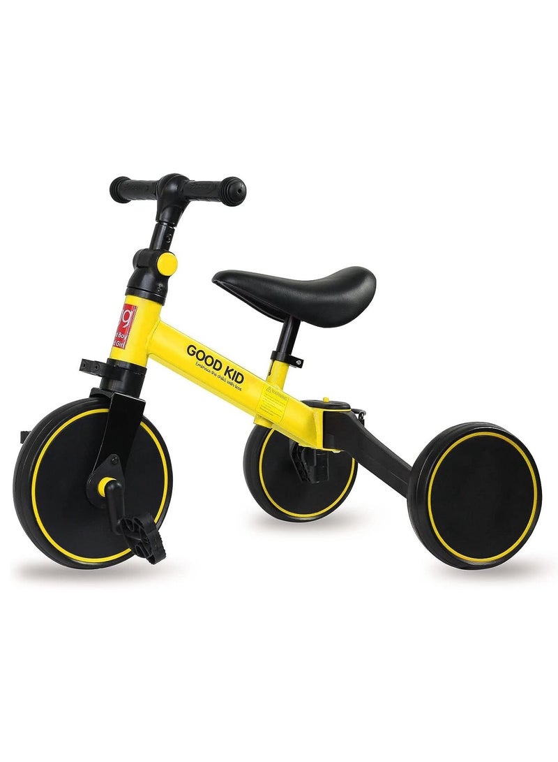 Digi Core دراجة توازن للأطفال 4 في 1، دراجة ثلاثية العجلات للأطفال من عمر 1 إلى 4 سنوات، دراجة ثلاثية العجلات للأطفال الصغار بمقعد قابل للتعديل، لعبة ركوب داخلية وخارجية للأولاد والبنات، هدية مثالية لأعياد الميلاد الأولى للأطفال، دراجة أطفال صفراء - Image 1