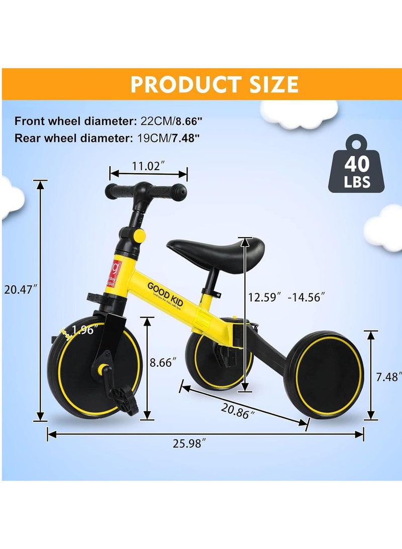 Digi Core دراجة توازن للأطفال 4 في 1، دراجة ثلاثية العجلات للأطفال من عمر 1 إلى 4 سنوات، دراجة ثلاثية العجلات للأطفال الصغار بمقعد قابل للتعديل، لعبة ركوب داخلية وخارجية للأولاد والبنات، هدية مثالية لأعياد الميلاد الأولى للأطفال، دراجة أطفال صفراء - Image 2