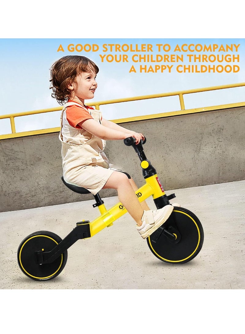 Digi Core دراجة توازن للأطفال 4 في 1، دراجة ثلاثية العجلات للأطفال من عمر 1 إلى 4 سنوات، دراجة ثلاثية العجلات للأطفال الصغار بمقعد قابل للتعديل، لعبة ركوب داخلية وخارجية للأولاد والبنات، هدية مثالية لأعياد الميلاد الأولى للأطفال، دراجة أطفال صفراء - Image 4