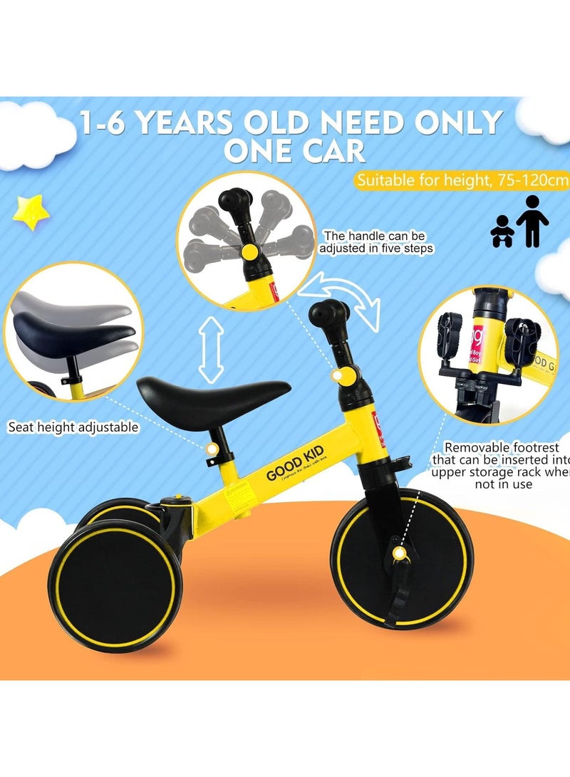 Digi Core دراجة توازن للأطفال 4 في 1، دراجة ثلاثية العجلات للأطفال من عمر 1 إلى 4 سنوات، دراجة ثلاثية العجلات للأطفال الصغار بمقعد قابل للتعديل، لعبة ركوب داخلية وخارجية للأولاد والبنات، هدية مثالية لأعياد الميلاد الأولى للأطفال، دراجة أطفال صفراء - Image 5