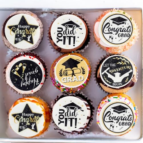 Ephlyn 54Pcs Edible 2026 Graduation Cupcake Toppers Wafer Paper Grad Cap Cupcake Picks Diploma Done Congrats Grad Cake Decorations for Class of 2026 Graduation Party Supplies Black - Image 1