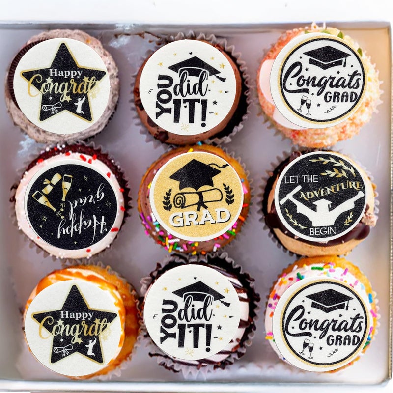 Ephlyn 54Pcs Edible 2026 Graduation Cupcake Toppers Wafer Paper Grad Cap Cupcake Picks Diploma Done Congrats Grad Cake Decorations for Class of 2026 Graduation Party Supplies Black - Image 2