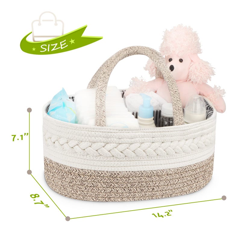 Maliton Diaper Caddy Organizer for Baby, Cotton Rope Baby Gift Basket, Portable Diaper Organizer for changing table, Diaper Nursery Storage Organizer for Baby Stuff, Baby Shower Gifts for Newborn - Image 3