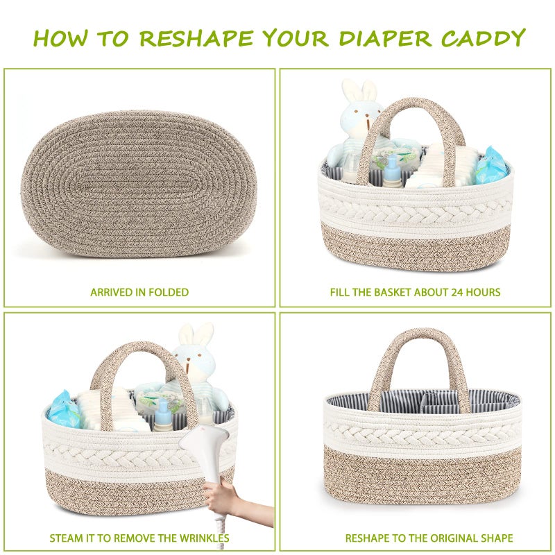 Maliton Diaper Caddy Organizer for Baby, Cotton Rope Baby Gift Basket, Portable Diaper Organizer for changing table, Diaper Nursery Storage Organizer for Baby Stuff, Baby Shower Gifts for Newborn - Image 5