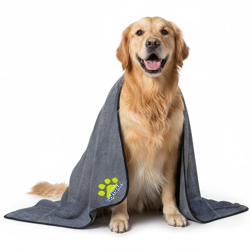 SOFTSPUN Microfiber Pet Towel 60x120 cms Medium 1pcs 380gsm Grey! Ultra-Soft, Ultra-Absorbent for Drying Small & Medium Dogs & Cats of All Breeds Quickly. - Image 1