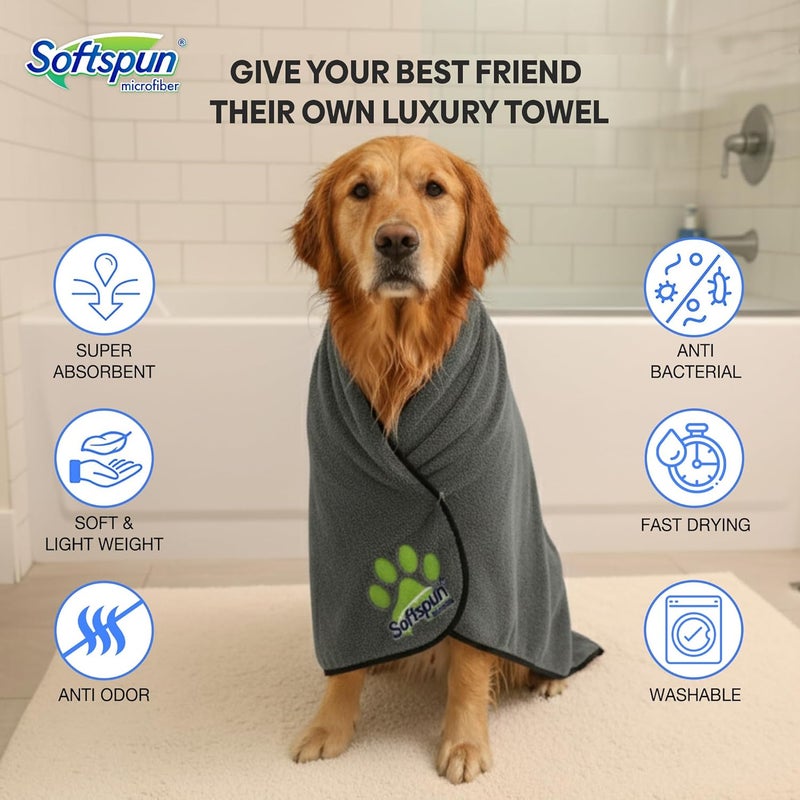 SOFTSPUN Microfiber Pet Towel 60x120 cms Medium 1pcs 380gsm Grey! Ultra-Soft, Ultra-Absorbent for Drying Small & Medium Dogs & Cats of All Breeds Quickly. - Image 5