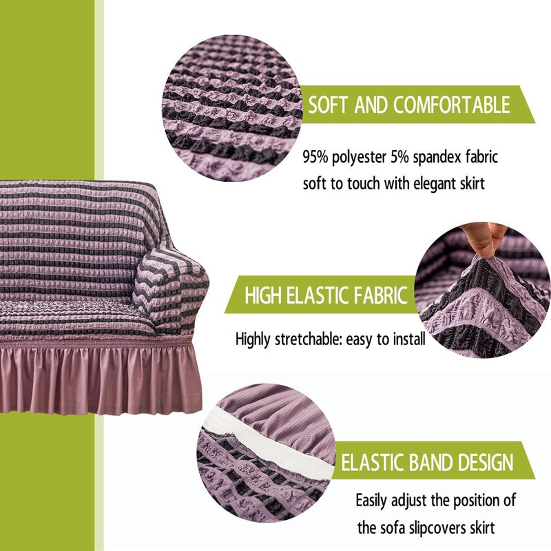 Qubjus Stretch Sofa Slipcover Sofa Covers Washable Sofa Bed Cover Easy Fit Furniture Protector Couch with Elastic Bottom and Skirt (Striped Purple, Medium) - Image 2