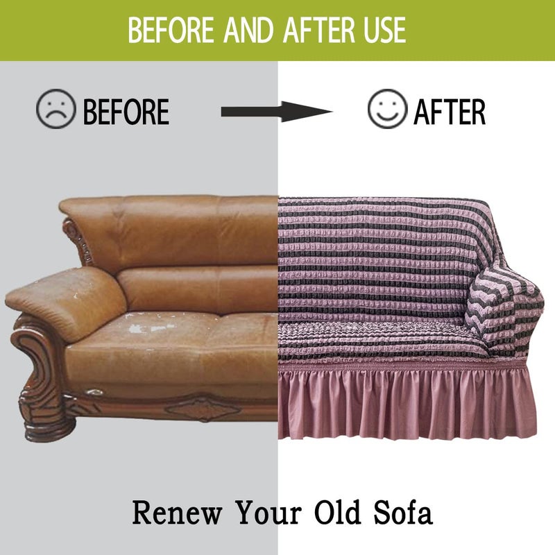 Qubjus Stretch Sofa Slipcover Sofa Covers Washable Sofa Bed Cover Easy Fit Furniture Protector Couch with Elastic Bottom and Skirt (Striped Purple, Medium) - Image 3