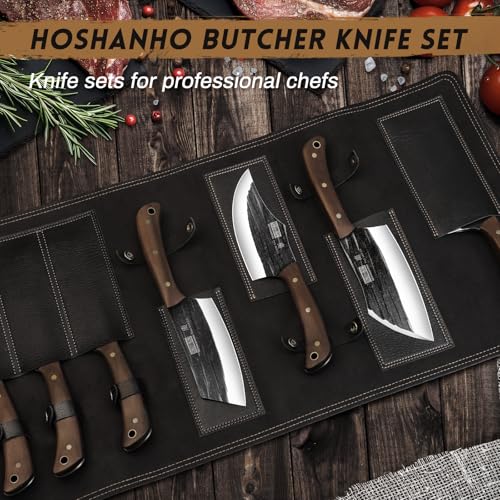 HOSHANHO Butcher Knife Set, Hand Forged Butcher Chef Knife Set with Roll Bag, Sharp Meat Cleaver Knife & Bone Chopper Knives & Fillet Knives for Home & Camping & BBQ Gift with Men - Image 5