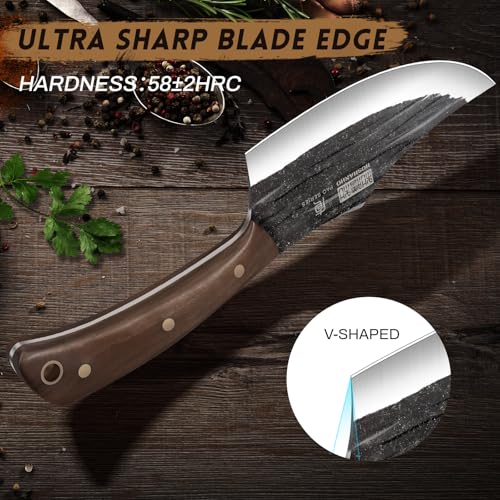 HOSHANHO Butcher Knife Set, Hand Forged Butcher Chef Knife Set with Roll Bag, Sharp Meat Cleaver Knife & Bone Chopper Knives & Fillet Knives for Home & Camping & BBQ Gift with Men - Image 4