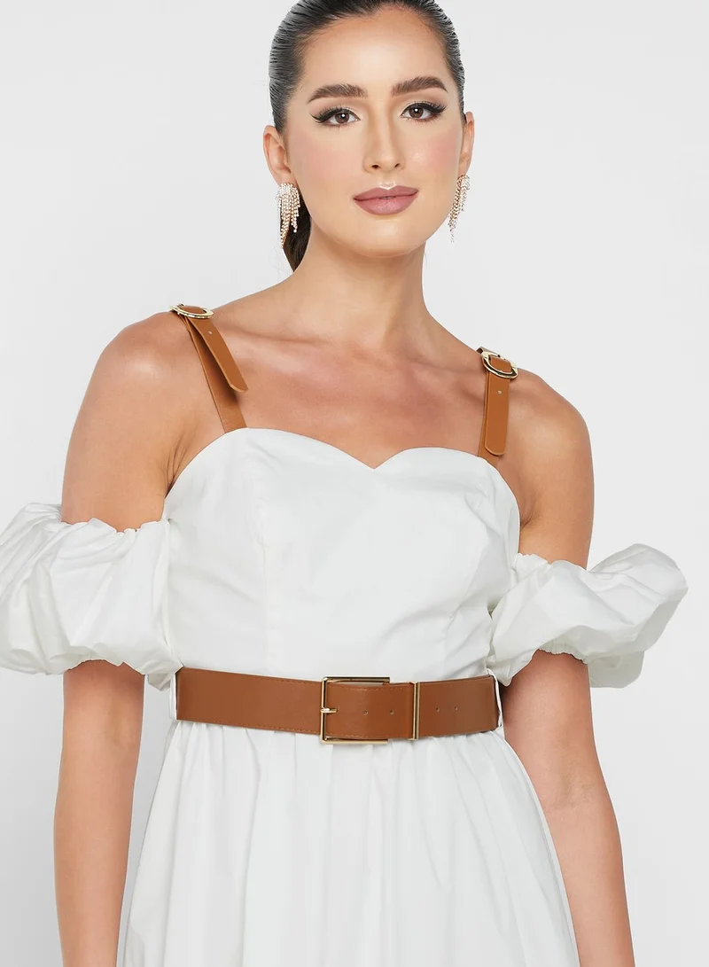 Femi9 Balloon Sleeve Tiered Belted Dress