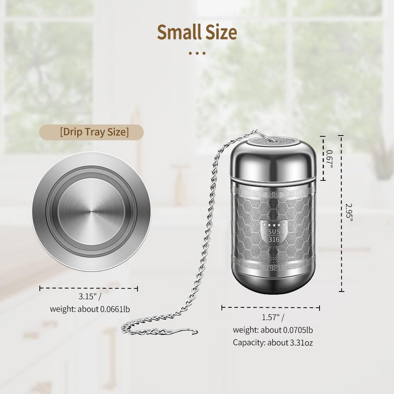 BOMANSI BOMS 316 Stainless Steel Tea Strainers for Loose Tea with Drip Trays, Extra Fine Mesh Tea Infuser, Loose Leaf Tea Steeper (1 Pack - Small) - Image 2