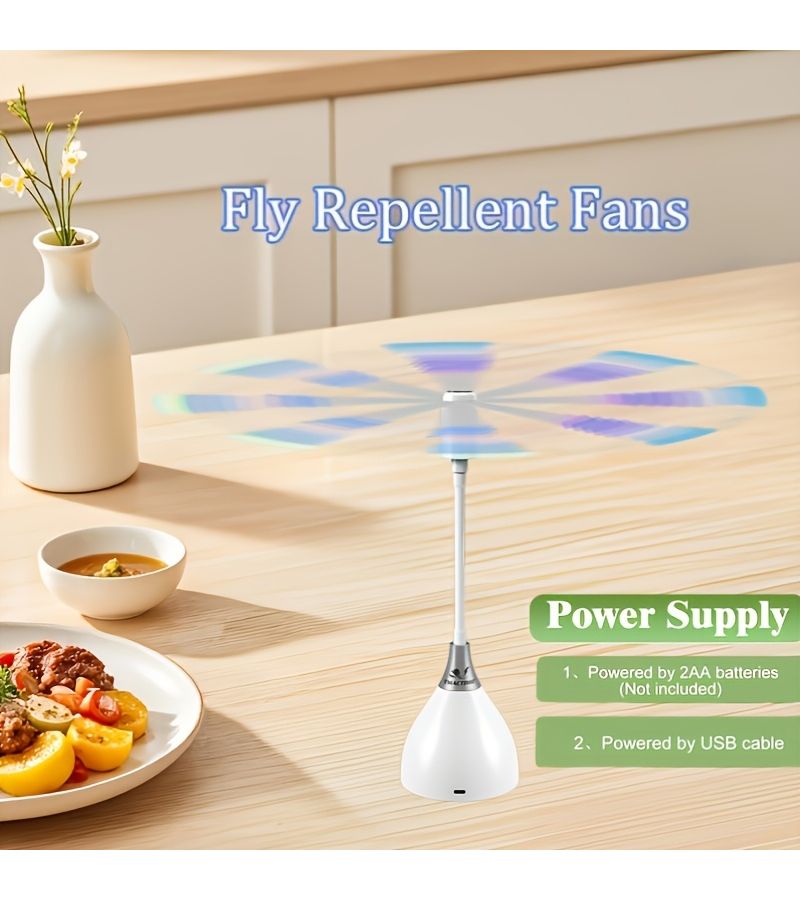 White Fly Repellent Fan For Tables With Soft Blades Portable For Home Picnic BBQ Party - Image 1
