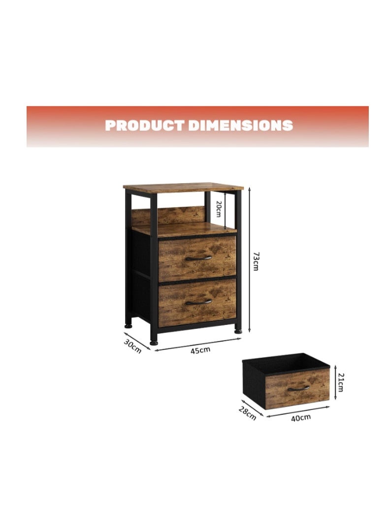 Jubestry 3-Tier Nightstand Side Table with 2 Fabric Drawers and Open Shelf Home Bedside Table End Coffee Table for Living Room Bedroom 45 * 30 * 73cm - Image 2