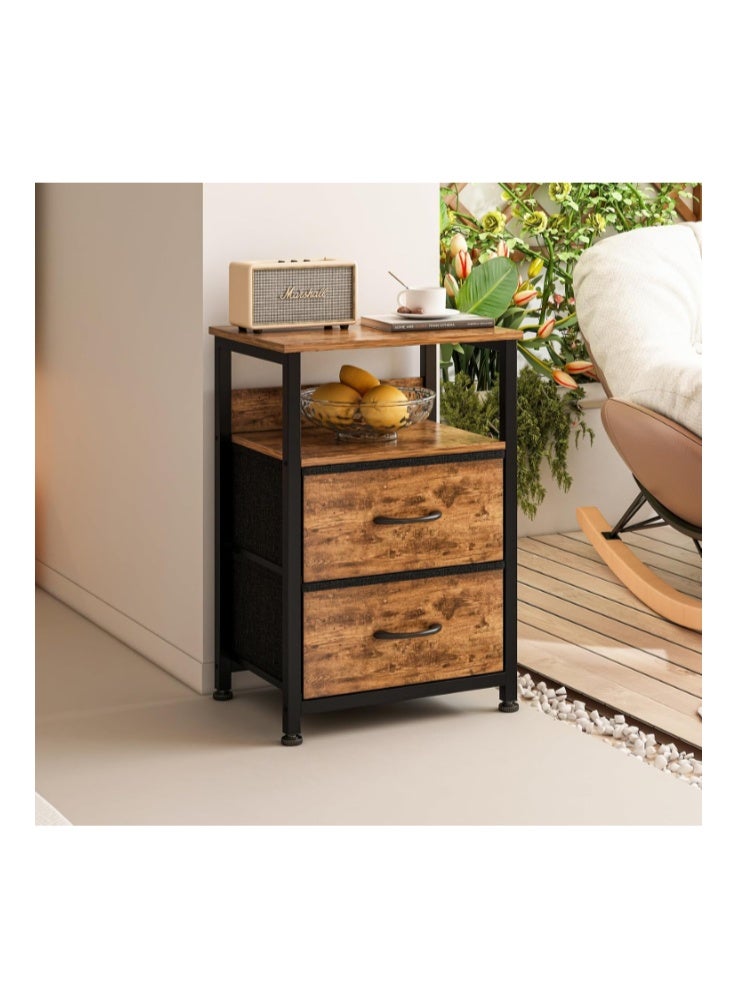 Jubestry 3-Tier Nightstand Side Table with 2 Fabric Drawers and Open Shelf Home Bedside Table End Coffee Table for Living Room Bedroom 45 * 30 * 73cm - Image 3