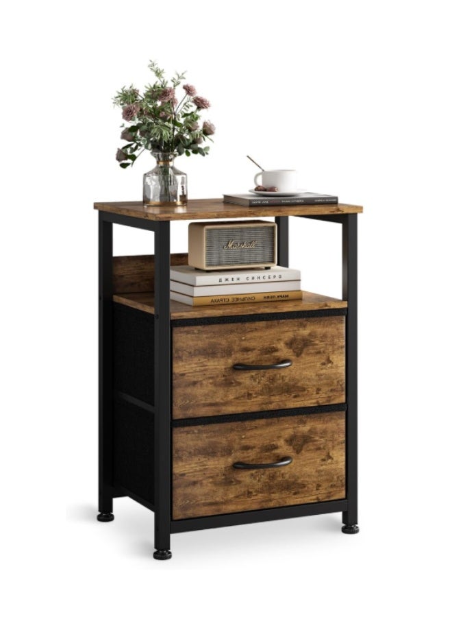 Jubestry 3-Tier Nightstand Side Table with 2 Fabric Drawers and Open Shelf Home Bedside Table End Coffee Table for Living Room Bedroom 45 * 30 * 73cm - Image 4