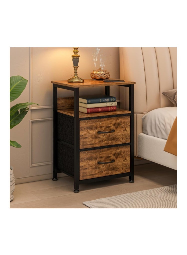 Jubestry 3-Tier Nightstand Side Table with 2 Fabric Drawers and Open Shelf Home Bedside Table End Coffee Table for Living Room Bedroom 45 * 30 * 73cm - Image 1
