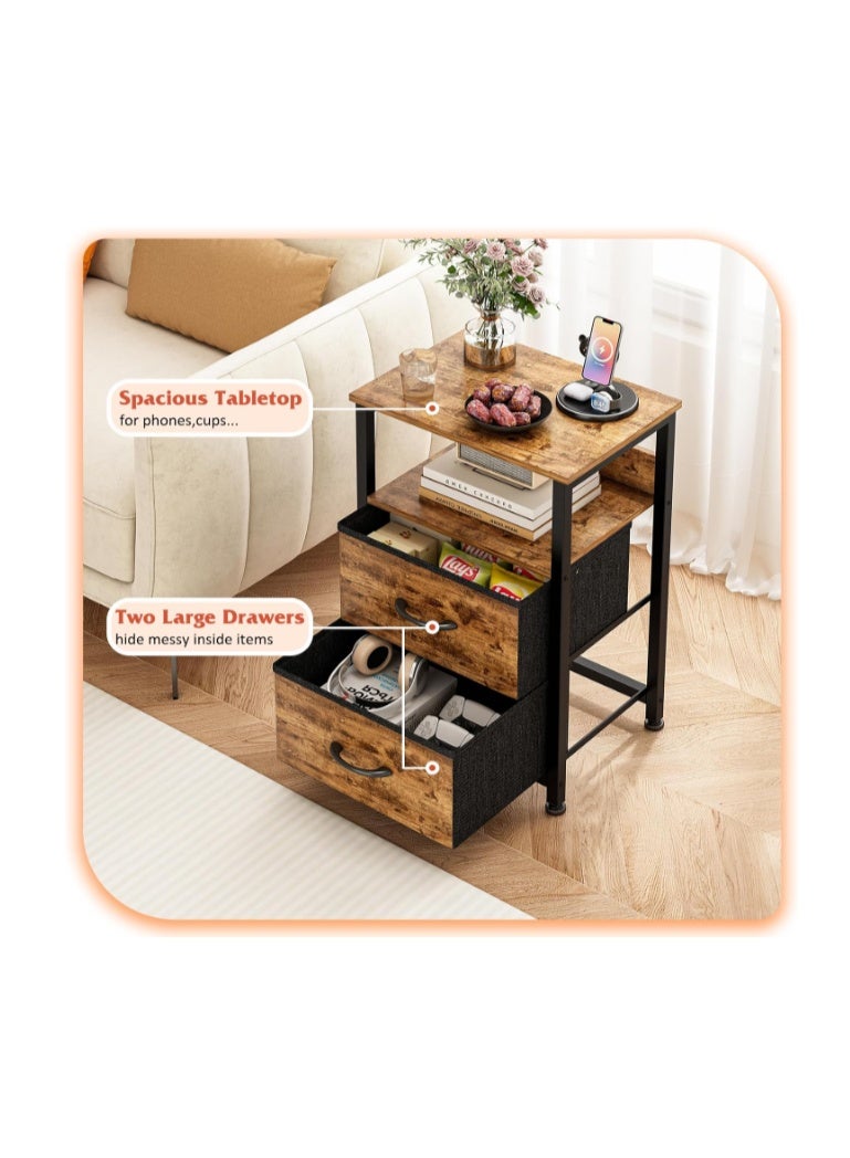 Jubestry 3-Tier Nightstand Side Table with 2 Fabric Drawers and Open Shelf Home Bedside Table End Coffee Table for Living Room Bedroom 45 * 30 * 73cm - Image 5