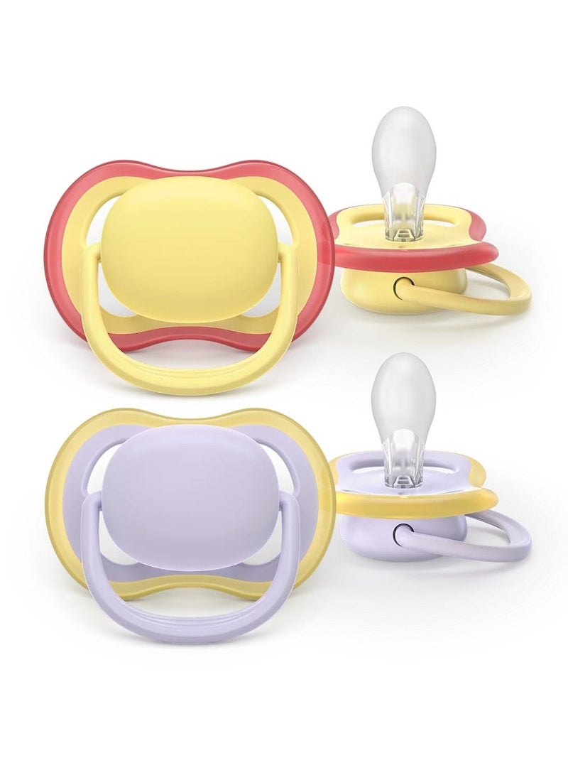 Philips Avent Ultra Air 2 Soothers 0-6 Months - Colour: Yellow and Mauve - Image 1