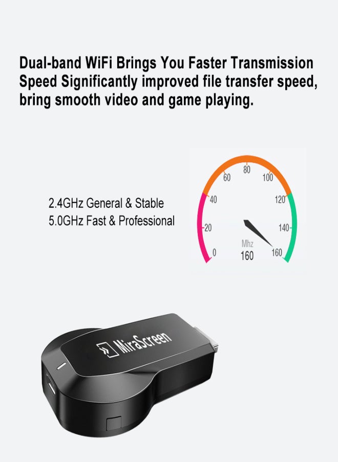ميراسكرين جهاز استقبال تلفزيون لاسلكي Mirascreen E5M، يدعم تقنية واي فاي 2.4 جيجا هرتز، دقة 1080 بكسل، يدعم DLNA وAirplay وMirroring، متوافق مع أجهزة iPhone وiPad وAndroid وiOS وWindows OS. - Image 5