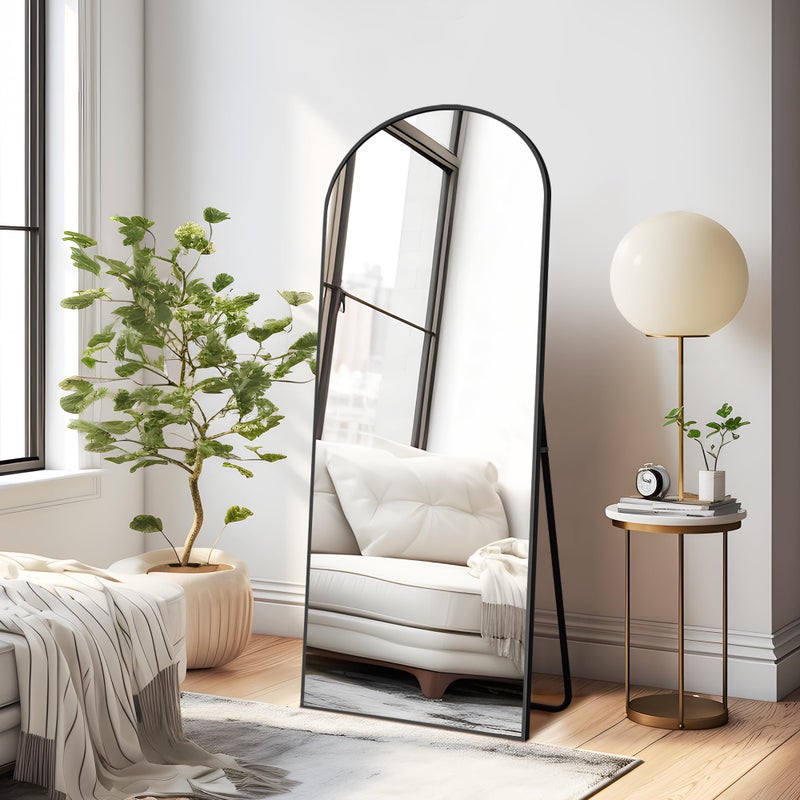 NicBex Arched Full Length Mirror with Stand, 56"x19" Aluminum Alloy Frame Floor Mirror, Black - Free Standing, Leaning Against Wall or Wall-Mounted, for Bedroom Living Room Dressing Room - Image 1