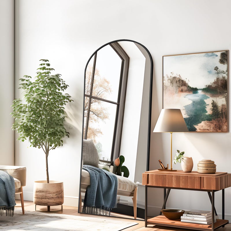 NicBex Arched Full Length Mirror with Stand, 56"x19" Aluminum Alloy Frame Floor Mirror, Black - Free Standing, Leaning Against Wall or Wall-Mounted, for Bedroom Living Room Dressing Room - Image 2