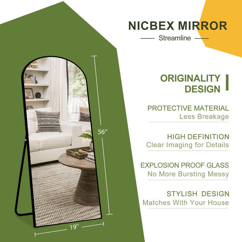 NicBex Arched Full Length Mirror with Stand, 56"x19" Aluminum Alloy Frame Floor Mirror, Black - Free Standing, Leaning Against Wall or Wall-Mounted, for Bedroom Living Room Dressing Room - Image 5