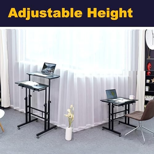 Livzing Height Adjustable Lapdesks with Locking Wheels-Wooden Multi-Purpose Laptop Table-Desktop Table for Office, Home with Angle Adjustable Keyboard Tray- Movable Computer Desk-Black - Image 4