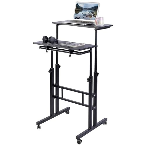 Livzing Height Adjustable Lapdesks with Locking Wheels-Wooden Multi-Purpose Laptop Table-Desktop Table for Office, Home with Angle Adjustable Keyboard Tray- Movable Computer Desk-Black - Image 1