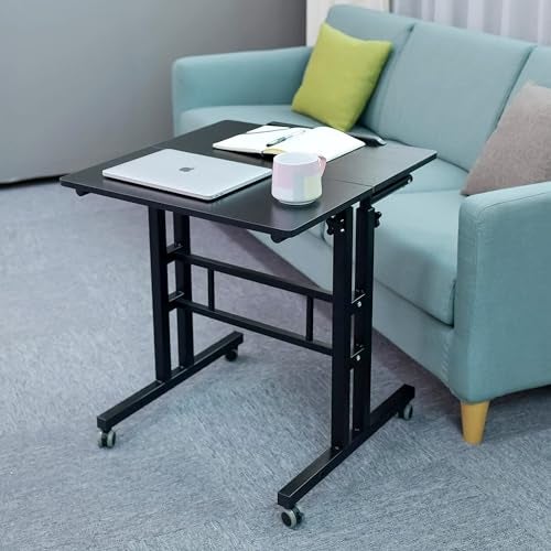 Livzing Height Adjustable Lapdesks with Locking Wheels-Wooden Multi-Purpose Laptop Table-Desktop Table for Office, Home with Angle Adjustable Keyboard Tray- Movable Computer Desk-Black - Image 5