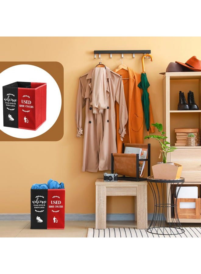Singhoow Shoe Cover Box Dispenser Foldable Storage Bin Holder with Used Shoe Covers and Welcome Please or Remove Sign for Open House Supplies(Black, Red) - Image 5
