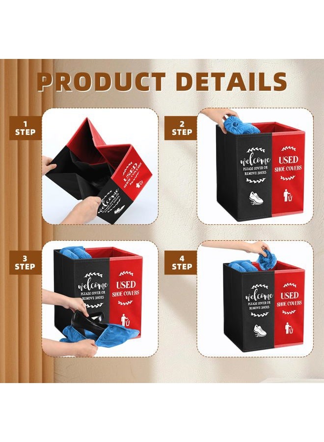 Singhoow Shoe Cover Box Dispenser Foldable Storage Bin Holder with Used Shoe Covers and Welcome Please or Remove Sign for Open House Supplies(Black, Red) - Image 3