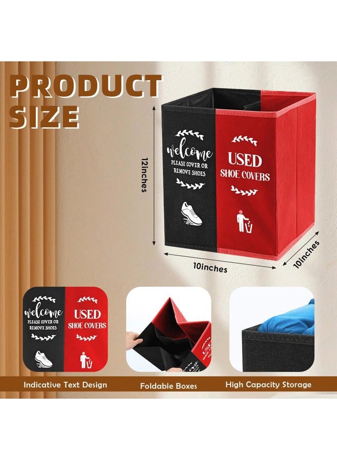 Singhoow Shoe Cover Box Dispenser Foldable Storage Bin Holder with Used Shoe Covers and Welcome Please or Remove Sign for Open House Supplies(Black, Red) - Image 2