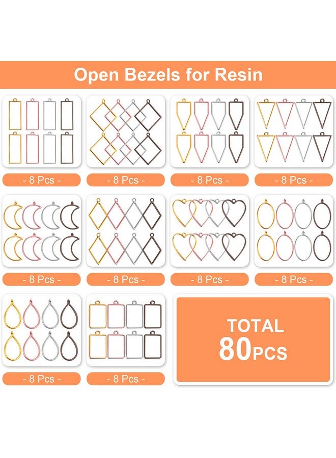 shynek Open Bezels For Resin80 Pcs Of Resin Casting Frame Pendant Open Frame Pendant Open Back Frame Pendant Geometric Hollow Mold Pendant Frame Pendants For Earrings Necklace Bracelet Diy Crafts  - Image 3