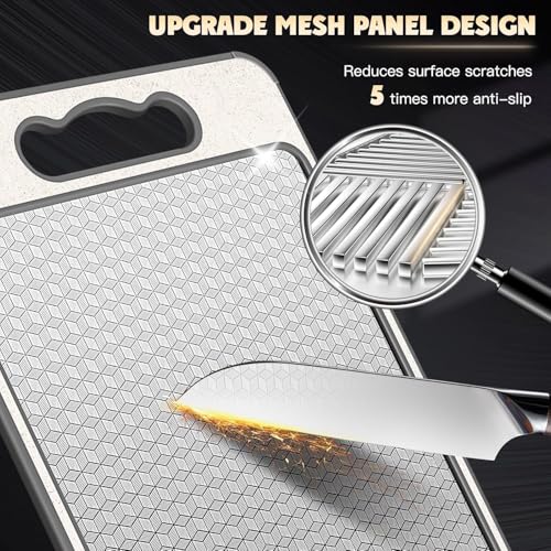 RATAVA Double-Sided Stainless Steel Chopping Board with Knife Sharpener Large Heavy-Duty Cutting Board Wheat Straw, Non-Slip, Easy to Clean for Vegetables, Fruits & Meat 1PC - Image 5