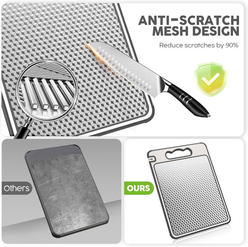 RATAVA Double-Sided Stainless Steel Chopping Board with Knife Sharpener Large Heavy-Duty Cutting Board Wheat Straw, Non-Slip, Easy to Clean for Vegetables, Fruits & Meat 1PC - Image 4
