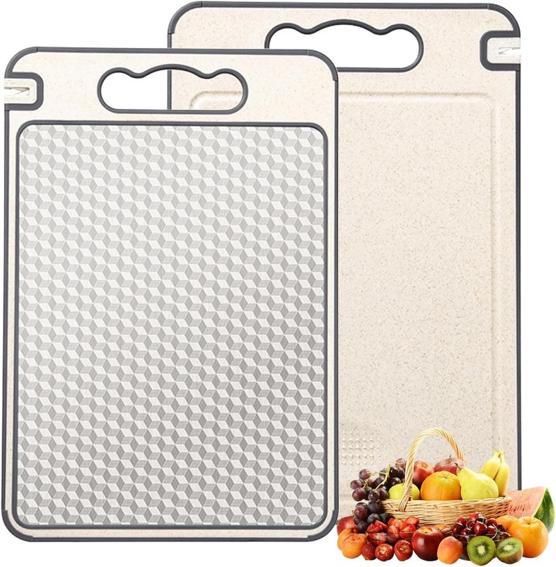 RATAVA Double-Sided Stainless Steel Chopping Board with Knife Sharpener Large Heavy-Duty Cutting Board Wheat Straw, Non-Slip, Easy to Clean for Vegetables, Fruits & Meat 1PC - Image 1