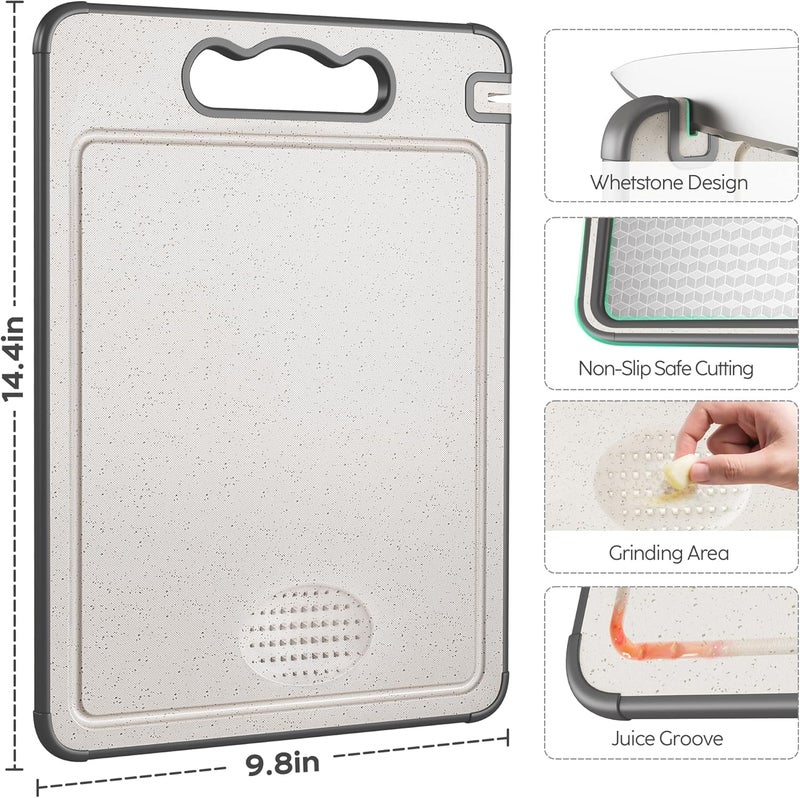 RATAVA Double-Sided Stainless Steel Chopping Board with Knife Sharpener Large Heavy-Duty Cutting Board Wheat Straw, Non-Slip, Easy to Clean for Vegetables, Fruits & Meat 1PC - Image 3