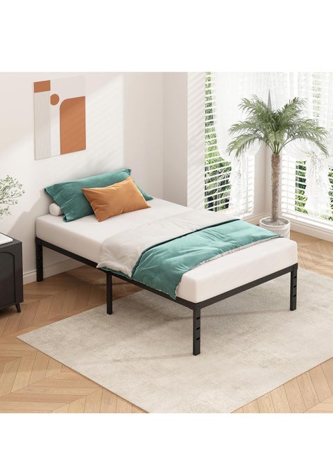 Metal Platform Bed Frame, No Box Spring Required, Single Bed, With Heavy Duty Strong Support Slats, Easy to Assemble, Black 95*189*45CM