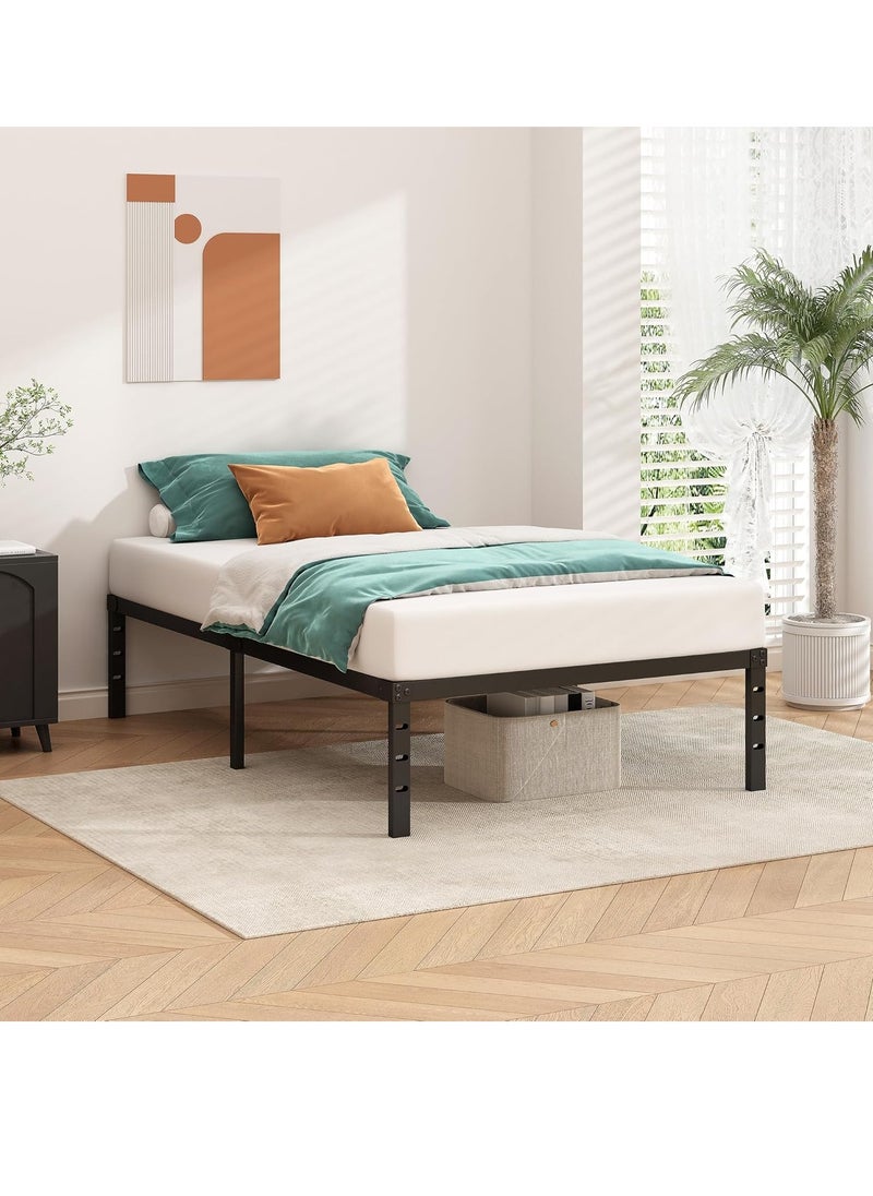 Metal Platform Bed Frame, No Box Spring Required, Single Bed, With Heavy Duty Strong Support Slats, Easy to Assemble, Black 95*189*45CM