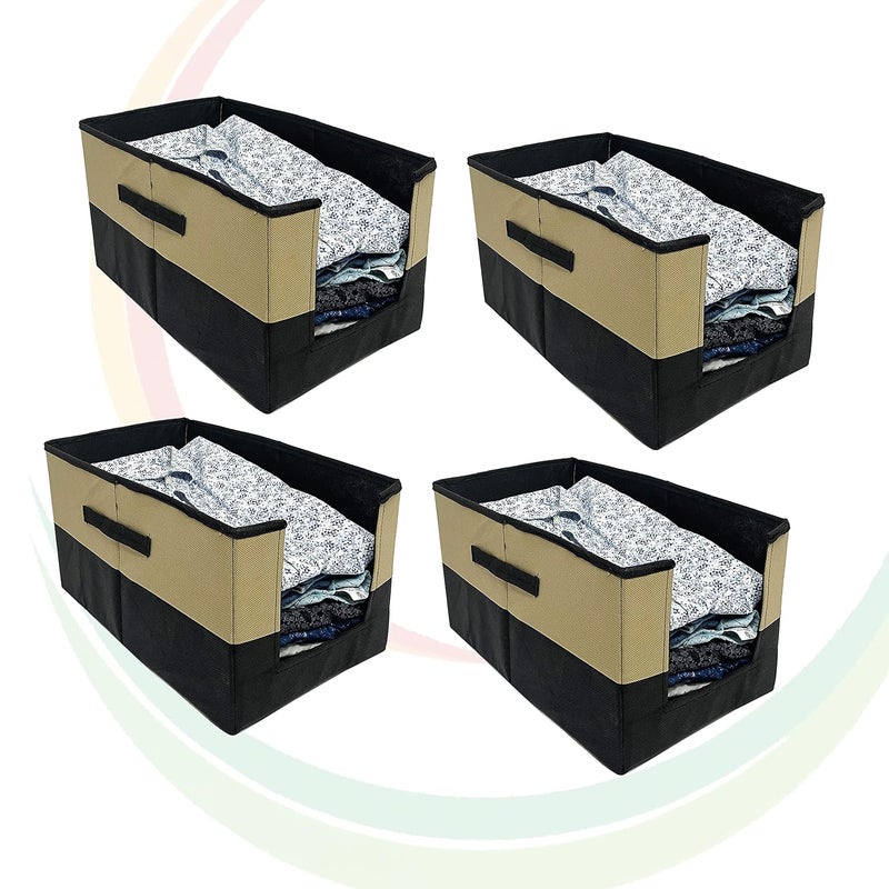 GR Art&Craft GR ArtCraft Organize Your Space Non Woven Shirt Stacker Shirt Organizer Wardrobe Organizer PACK OF 4 BEIGE BLACK DESIGN 2 - Image 1