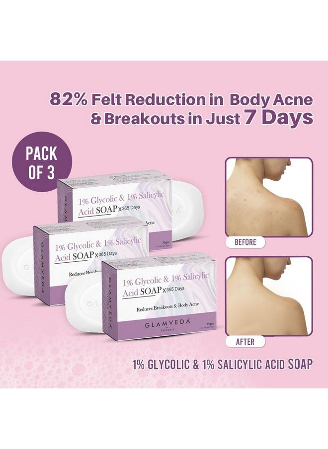 Glamveda - Anti Acne 1% Ww Glycolic Acid & 1% Ww Salicylic Acid Soap | Reduces Dark Spots, Acne Scars & Hyperpigmentation (Pack Of 3) - Image 1