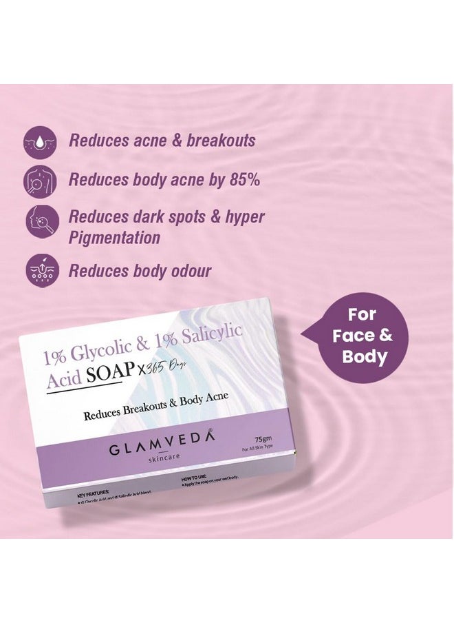 Glamveda - Anti Acne 1% Ww Glycolic Acid & 1% Ww Salicylic Acid Soap | Reduces Dark Spots, Acne Scars & Hyperpigmentation (Pack Of 3) - Image 1