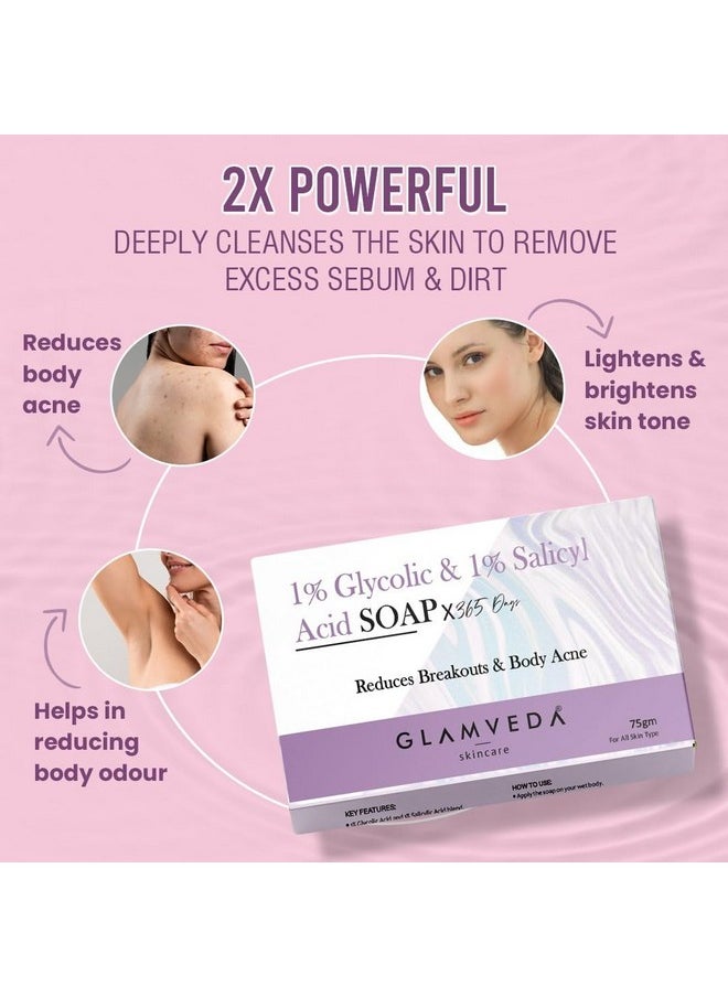 Glamveda - Anti Acne 1% Ww Glycolic Acid & 1% Ww Salicylic Acid Soap | Reduces Dark Spots, Acne Scars & Hyperpigmentation (Pack Of 3) - Image 1