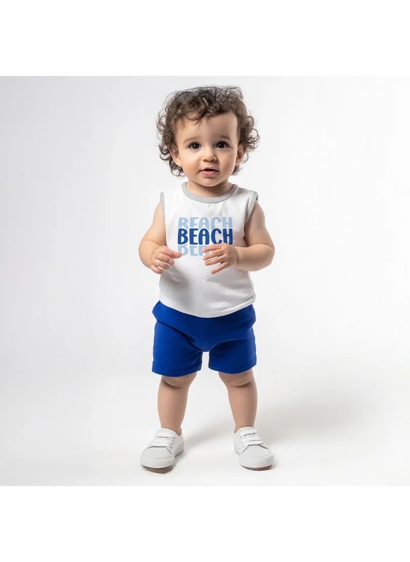 نوتيناتي Nautinati Boys' Cotton Graphic Print Contrast Rib Vest and Shorts